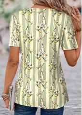 Light Green Patchwork Floral Print T Shirt