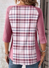 Pink Patchwork Button Plaid T Shirt | thumb picture 