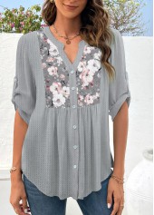 Light Grey Patchwork Floral Print Blouse | thumb picture 
