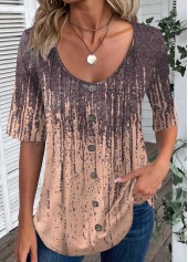 Dusty Pink Button Tribal Print T Shirt