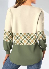 Light Yellow Patchwork Plaid Long Sleeve V Neck Sweatshirt | thumb picture 