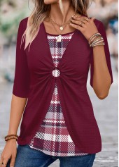 Wine Red Circular Ring Plaid T Shirt | thumb picture 