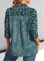 Peacock Blue Patchwork Leopard Long Sleeve Blouse | thumb picture 