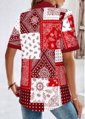 Plus Size Red Patchwork Short Sleeve Blouse | thumb picture 