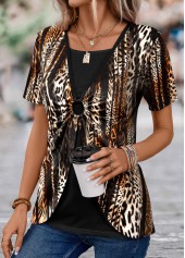 Dark Coffee Fake 2in1 Leopard T Shirt