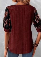 Wine Red Patchwork Leopard Half Sleeve Blouse | thumb picture 