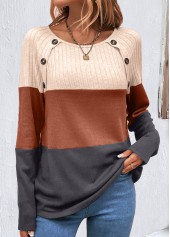 Dark Coffee Button Long Sleeve T Shirt