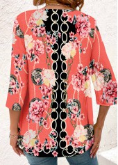 Peach Red Fake 2in1 Floral Print Blouse | thumb picture 