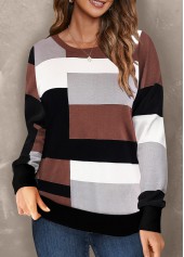 Dark Coffee Patchwork Geometric Print Long Sleeve Sweatshirt | thumb picture 