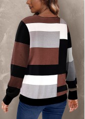 Dark Coffee Patchwork Geometric Print Long Sleeve Sweatshirt | thumb picture 