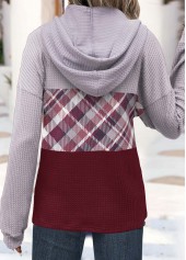 Wine Red Button Plaid Long Sleeve Hoodie | thumb picture 