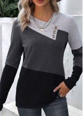 Dark Grey Marl Patchwork Long Sleeve T Shirt