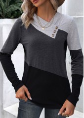 Dark Grey Marl Patchwork Long Sleeve T Shirt | thumb picture 