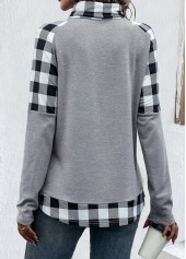 Light Grey Patchwork Plaid Long Sleeve Sweatshirt | thumb picture 