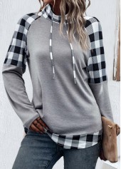 Light Grey Patchwork Plaid Long Sleeve Sweatshirt | thumb picture 