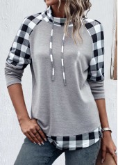 Light Grey Patchwork Plaid Long Sleeve Sweatshirt