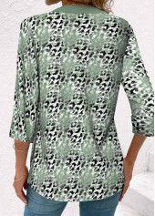 Sage Green Leopard 3/4 Sleeve Fake Two Piece Twinset | thumb picture 