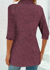 Shirt Collar Deep Red Eyelet Plaid Blouse | thumb picture 