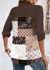 Dark Coffee Button Tribal Print Long Sleeve Blouse | thumb picture 