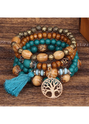 women clothes image of Peacock Blue Round Tassel Detail Bracelet Set