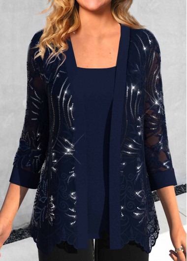 women clothes image of Navy Long Sleeve Scoop Neck Cardigan and Tank Top