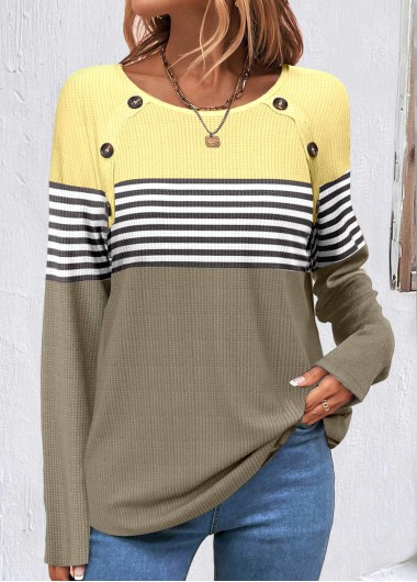 Modlily Sage Green Patchwork Striped Long Sleeve Sweatshirt - XXL
