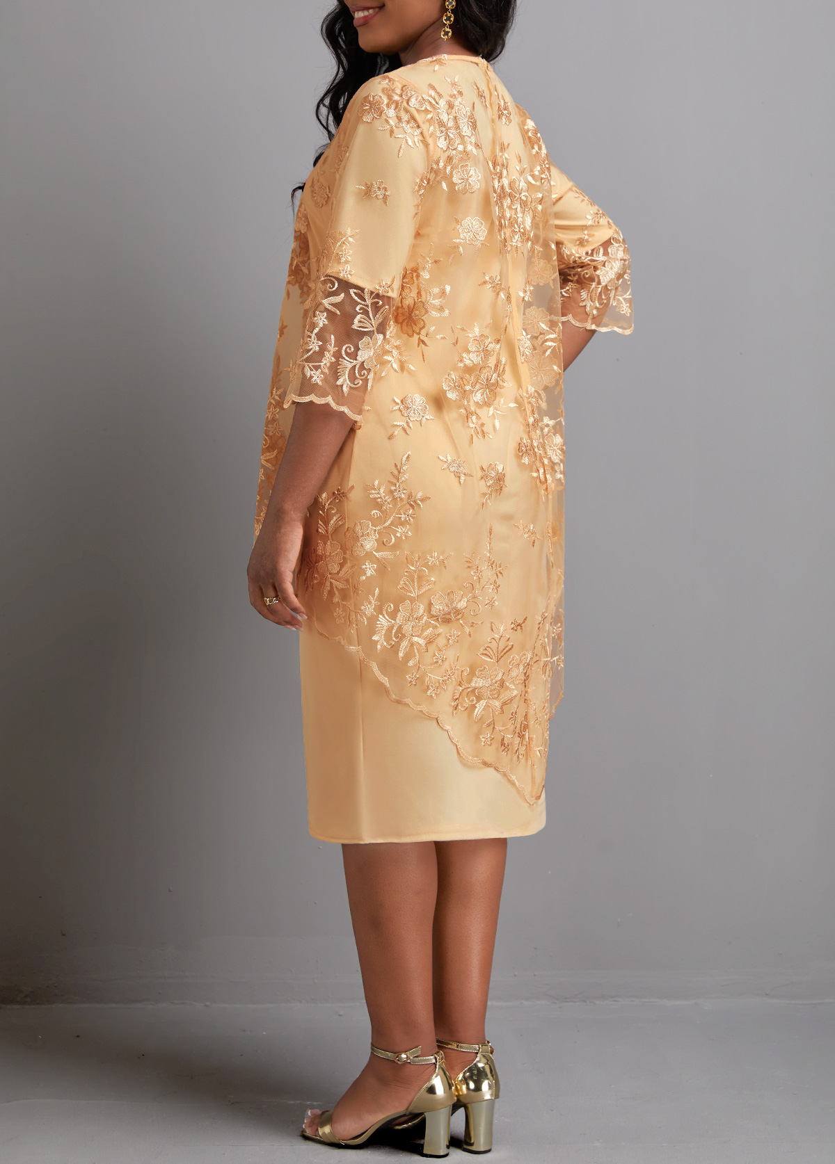 Patchwork Light Camel Two Piece Dress and Cover Up