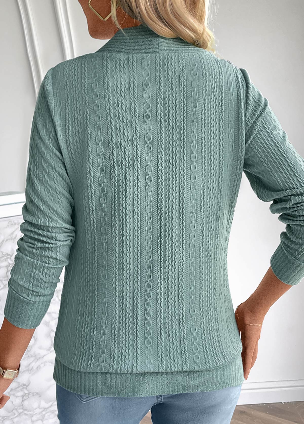 Turquoise Fake 2in1 Long Sleeve Square Neck Sweatshirt