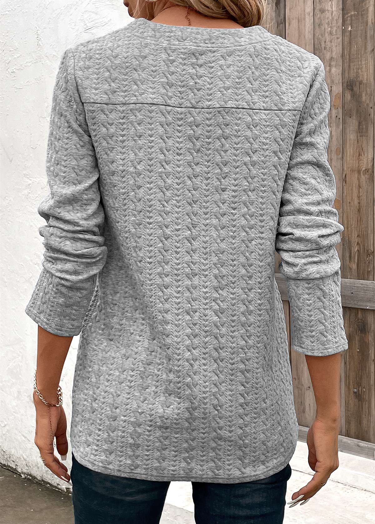 Light Grey Pocket Long Sleeve V Neck Sweatshirt