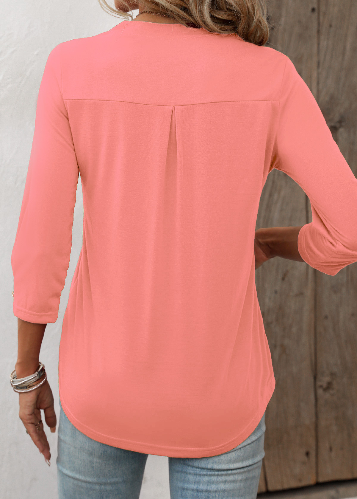 Split Neck Pink Circular Ring T Shirt | picture 