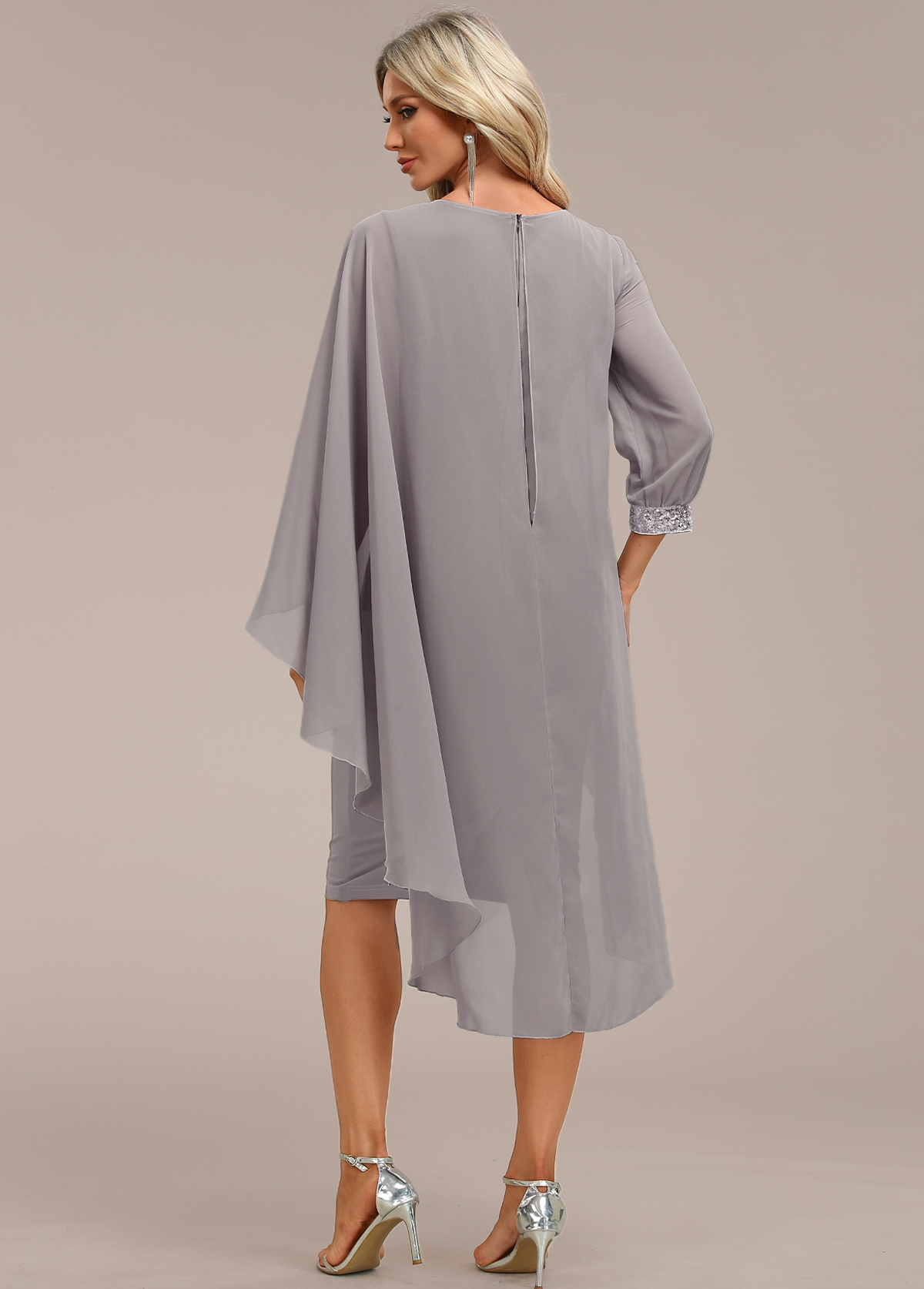 Grey Asymmetry Long Sleeve Zipper Back Dress