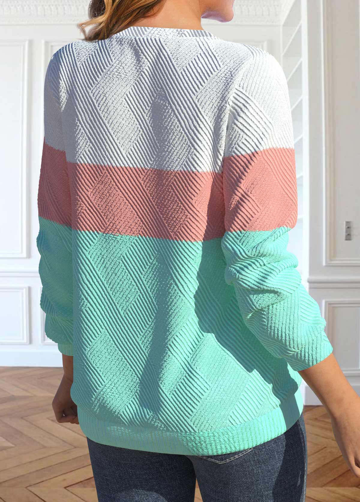 Light Pink Patchwork Long Sleeve Round Neck Sweatshirt
