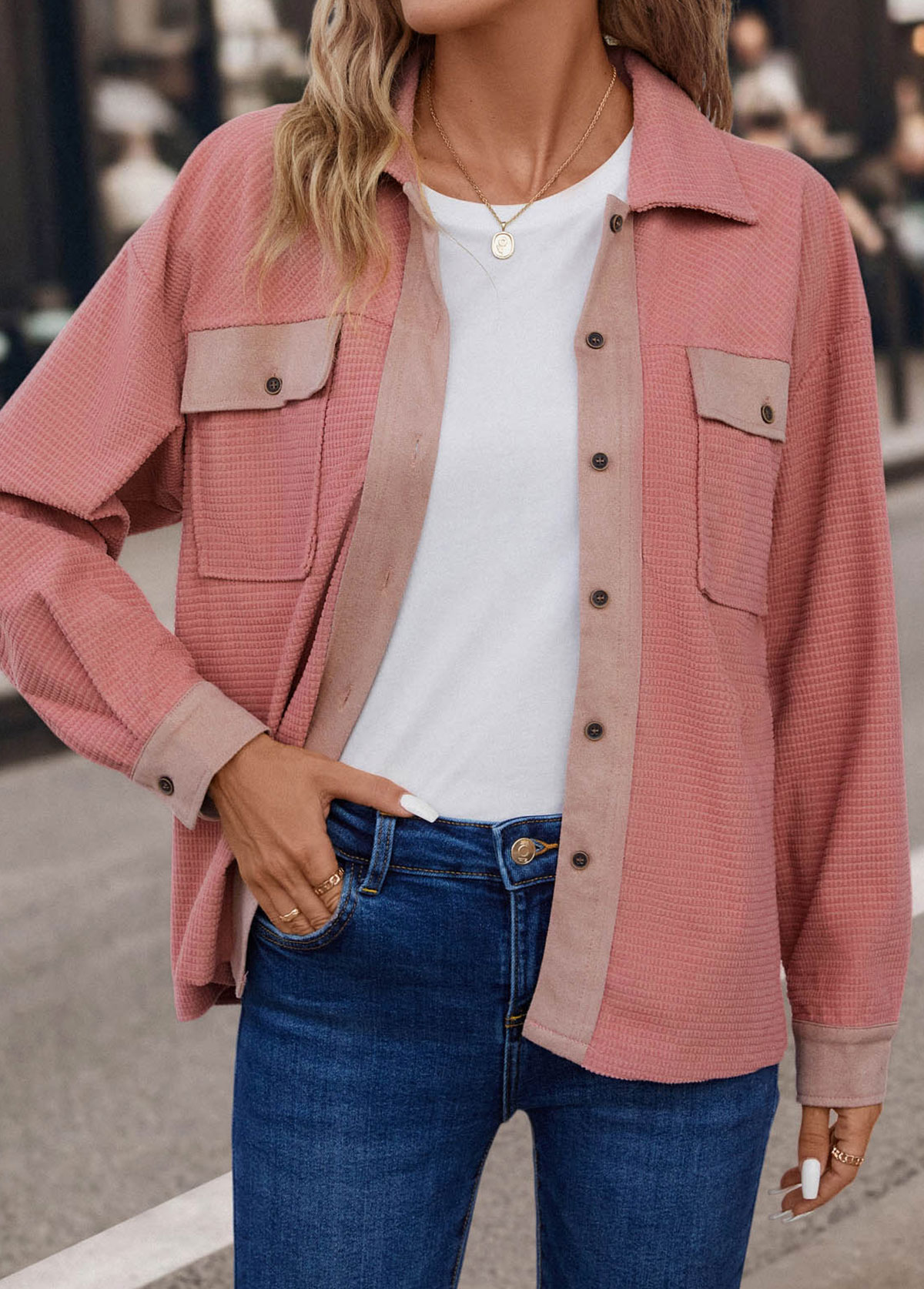 Dusty Pink Pocket Long Sleeve Coat