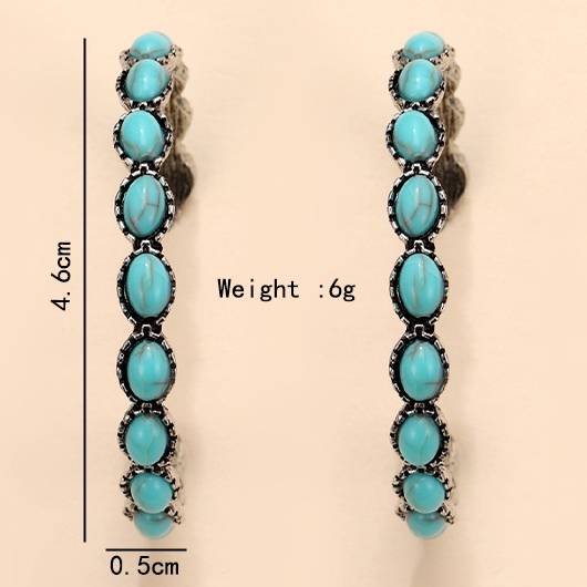 Turquoise Round Vintage Detail Alloy Earrings