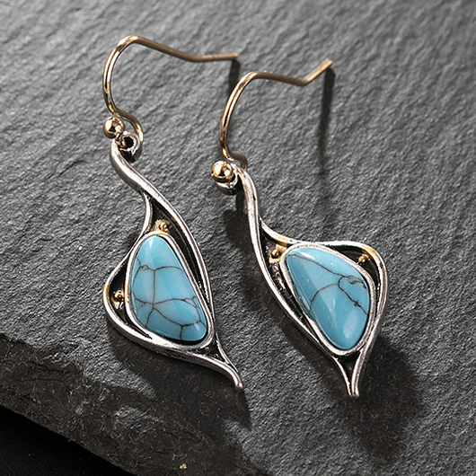 Alloy Detail Patchwork Peacock Blue Earrings