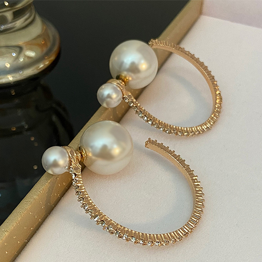 Gold Pearl Design Rhinestone Detail Earrings