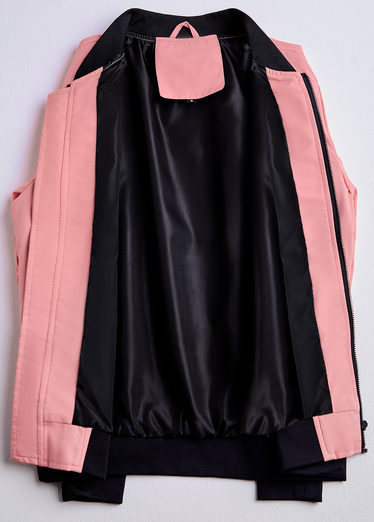 Dusty Pink Patchwork Long Sleeve Stand Collar Coat