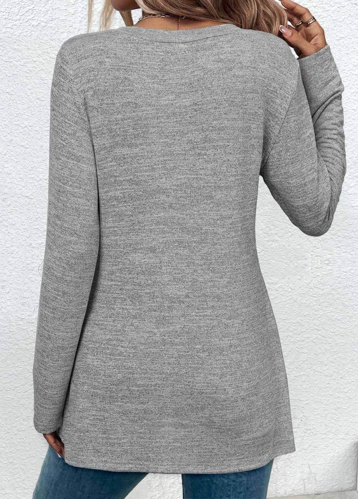 Grey Asymmetry Long Sleeve Round Neck T Shirt