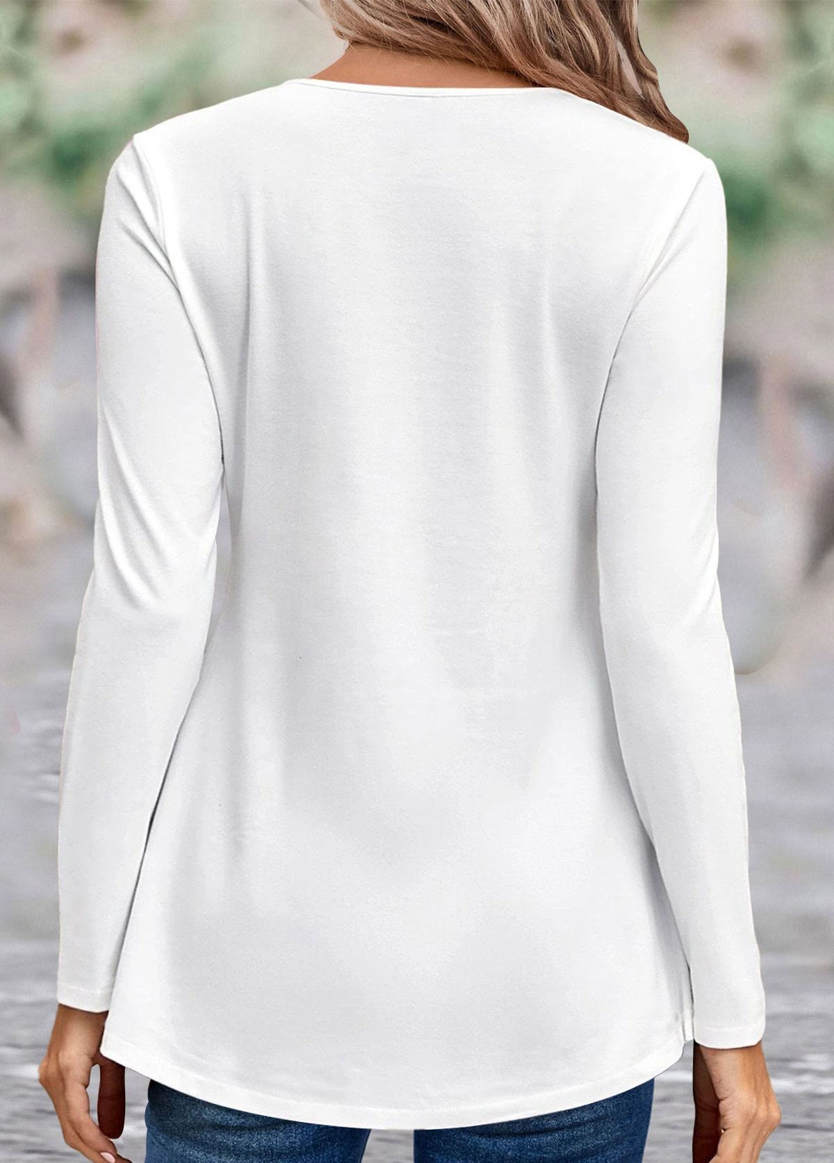 White Button Long Sleeve T Shirt