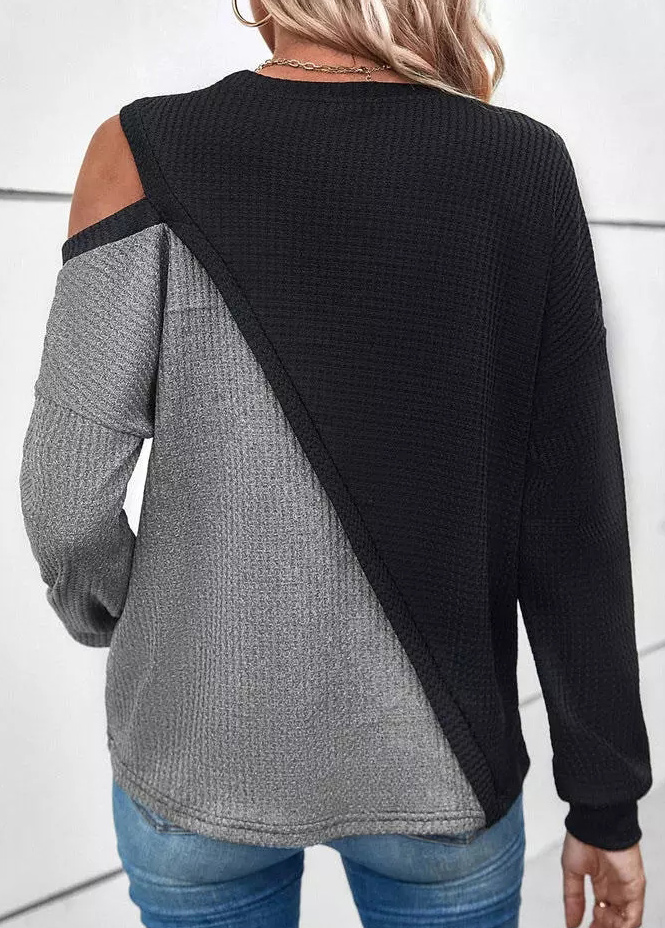 Black Patchwork Long Sleeve Round Neck Sweatshirt