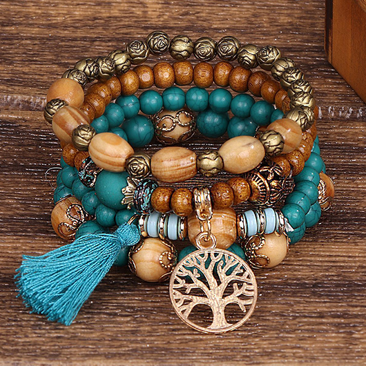 Peacock Blue Round Tassel Detail Bracelet Set | picture 