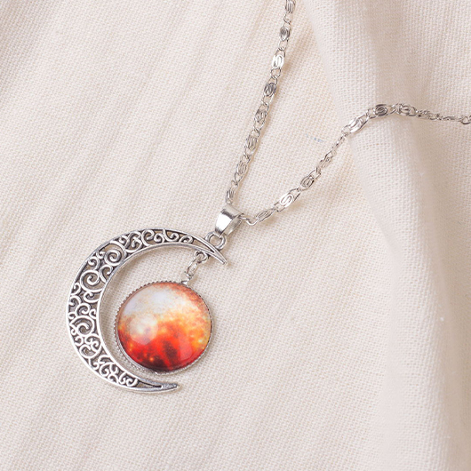 Silver Moon Hollow Design Alloy Necklace