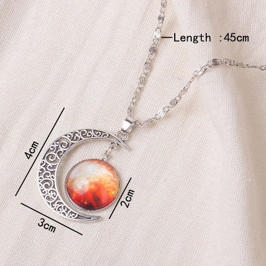 Silver Moon Hollow Design Alloy Necklace