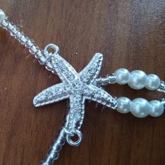 Silver Alloy Beads Detail Starfish Design Anklet