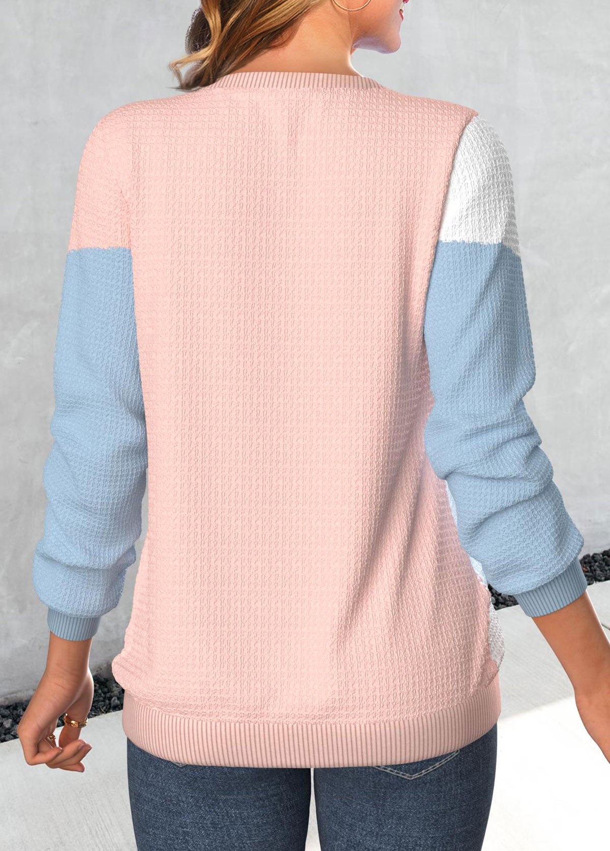 Dusty Pink Patchwork Long Sleeve Round Neck Sweatshirt