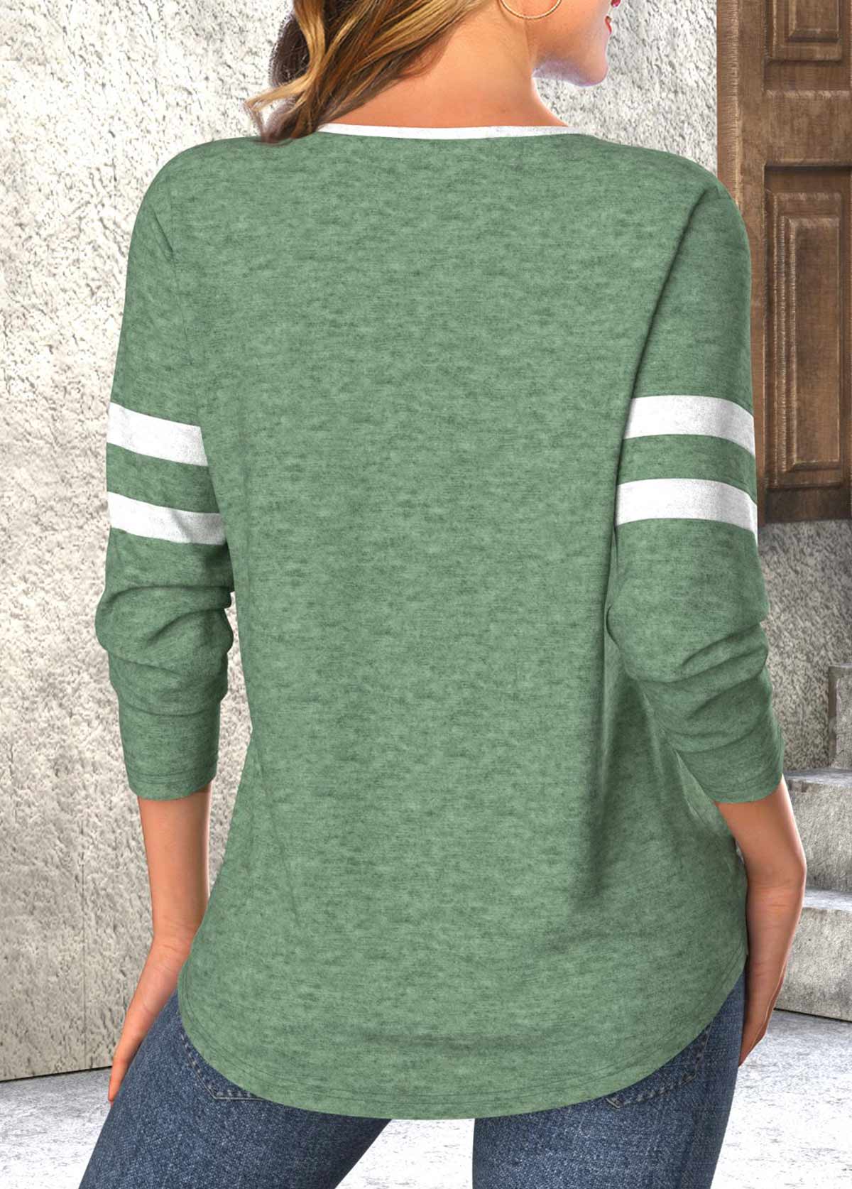 Green Lace Up Long Sleeve T Shirt