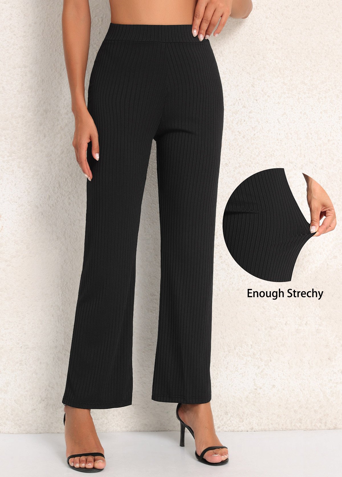 Elastic Waist High Waisted Black Pants USD 26.98