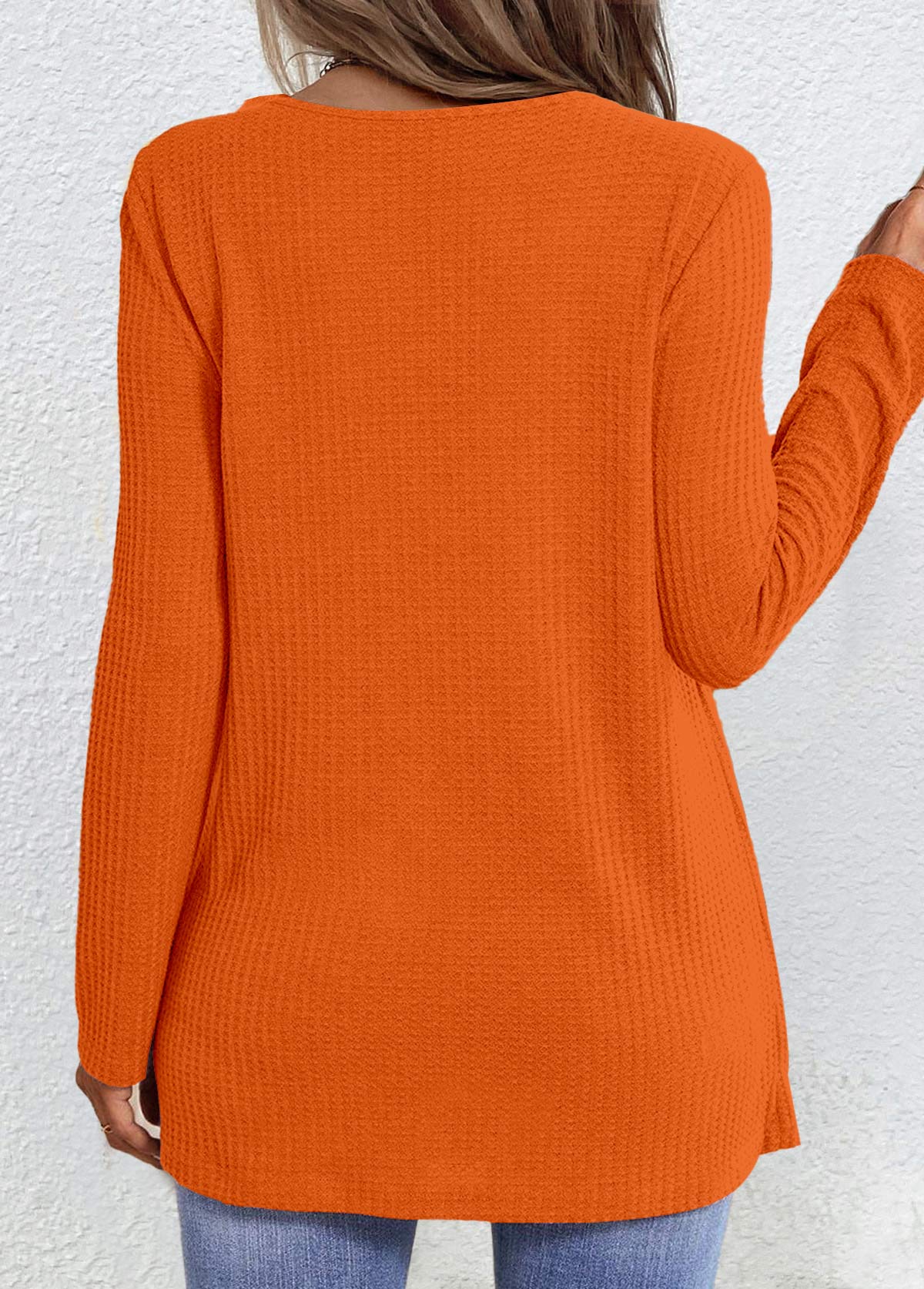 Orange Fake 2in1 Plaid Long Sleeve T Shirt