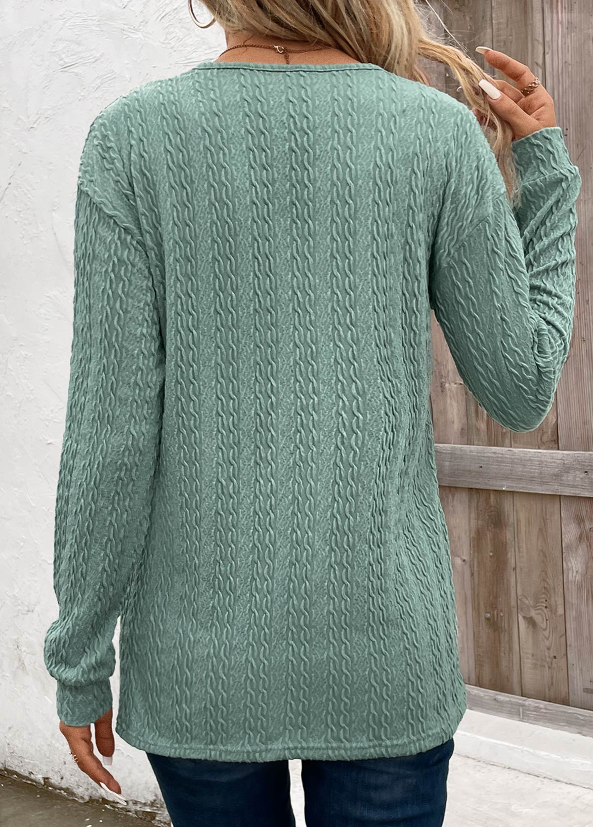 Green Patchwork Long Sleeve V Neck Sweatshirt