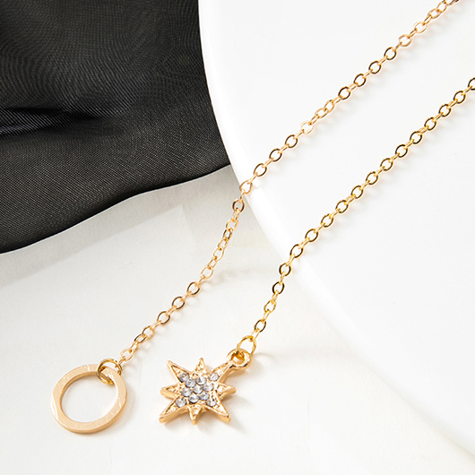 Gold Sparkle Rhinestone Detail Alloy Necklace